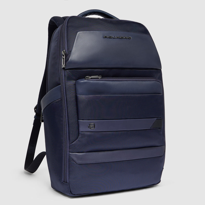 Zaini Piquadro Zaino Uomo Grande Porta Pc Ipad Tessuto Inserti Pelle Blu