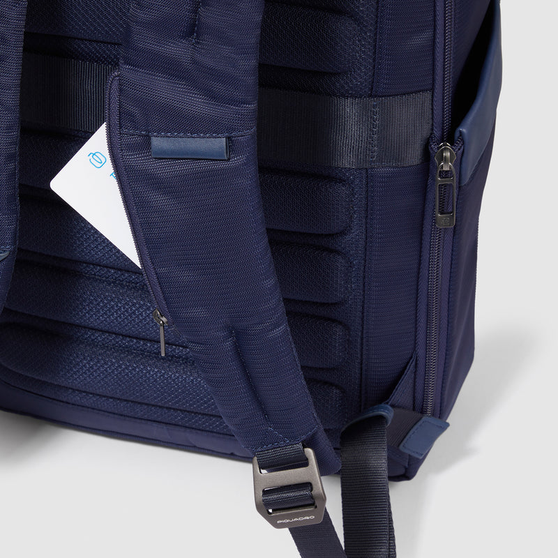 Zaini Piquadro Zaino Uomo Grande Porta Pc Ipad Tessuto Inserti Pelle Blu