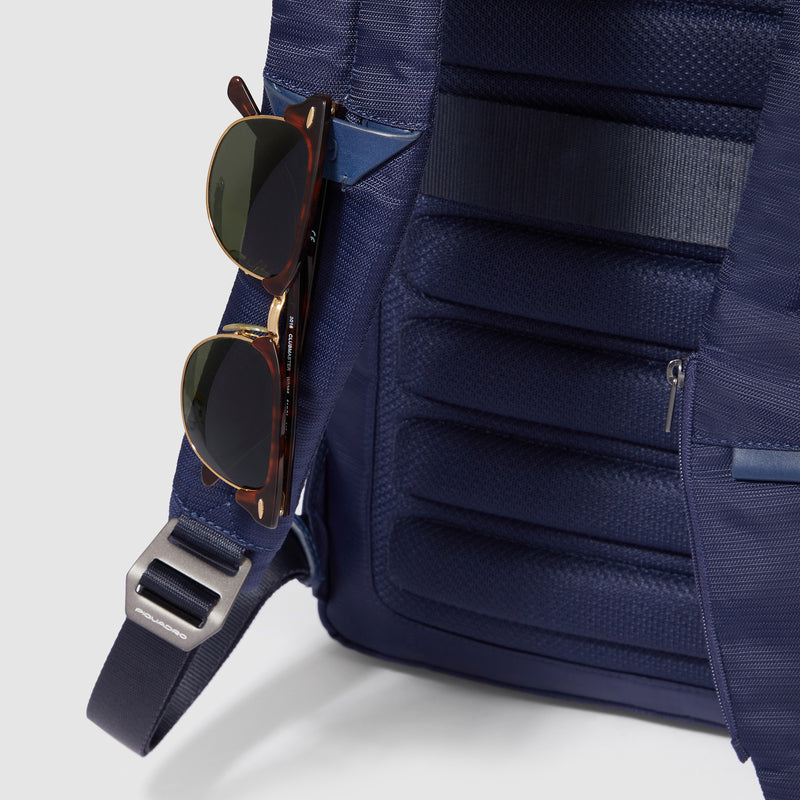 Zaini Piquadro Zaino Uomo Grande Porta Pc Ipad Tessuto Inserti Pelle Blu