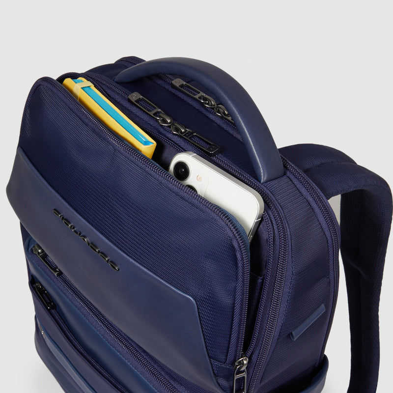 Zaini Piquadro Zaino Uomo Grande Porta Pc Ipad Tessuto Inserti Pelle Blu