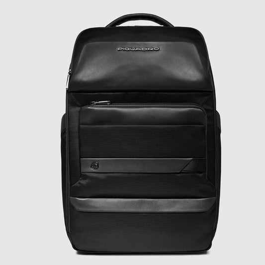 Zaini Piquadro Zaino Uomo Grande Porta Pc Ipad Tessuto Inserti Pelle Nera
