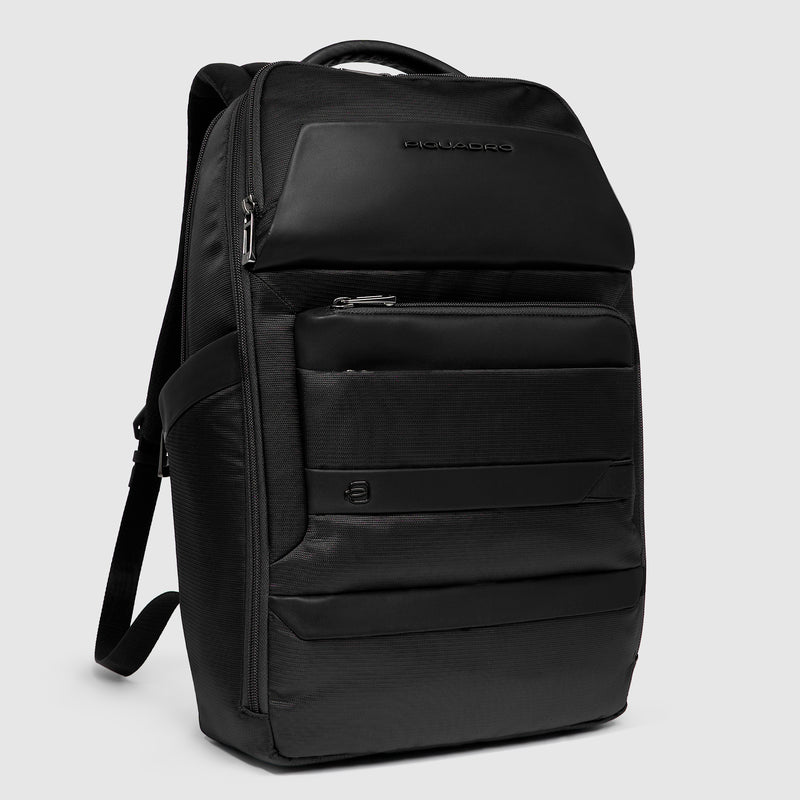 Zaini Piquadro Zaino Uomo Grande Porta Pc Ipad Tessuto Inserti Pelle Nera