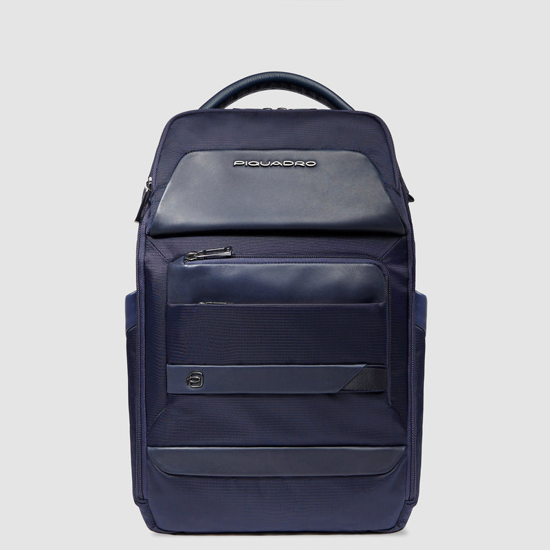 Zaini Piquadro Zaino Uomo Medio Porta Pc Ipad Tessuto Inserti Pelle Blu