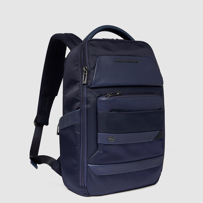 Zaini Piquadro Zaino Uomo Medio Porta Pc Ipad Tessuto Inserti Pelle Blu