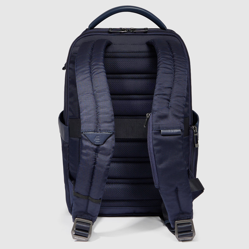 Zaini Piquadro Zaino Uomo Medio Porta Pc Ipad Tessuto Inserti Pelle Blu
