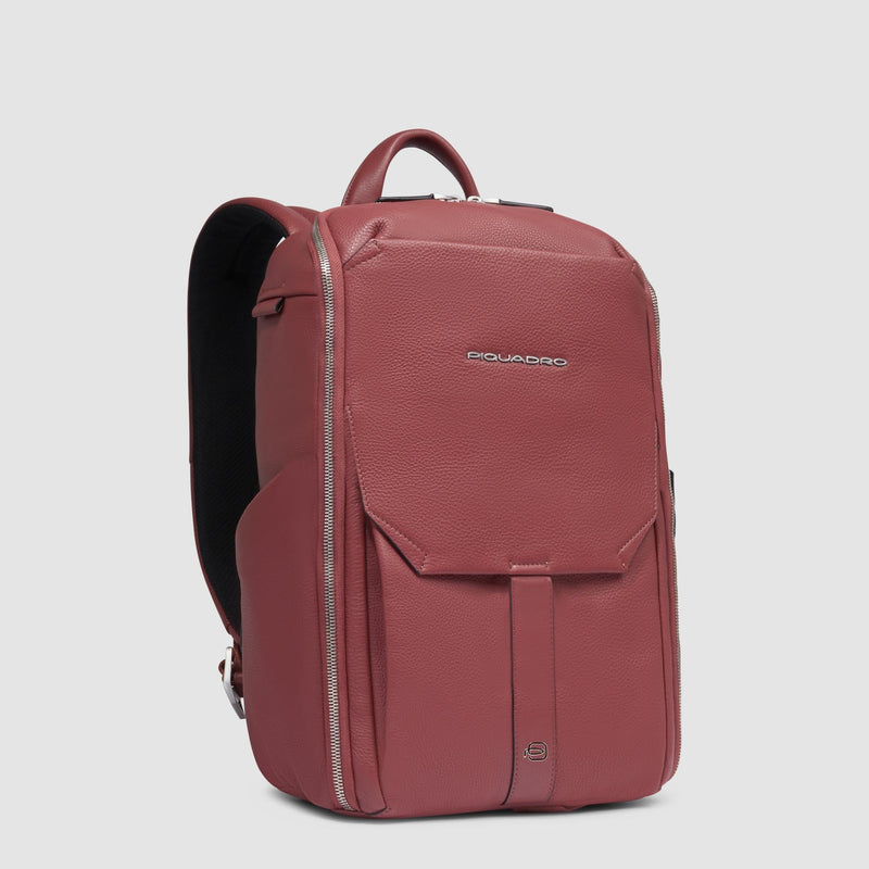 Zaini Piquadro Zaino Porta Pc Ipad Patta Due Tasche Laterali Pelle Arancione