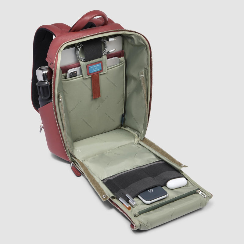 Zaini Piquadro Zaino Porta Pc Ipad Patta Due Tasche Laterali Pelle Arancione