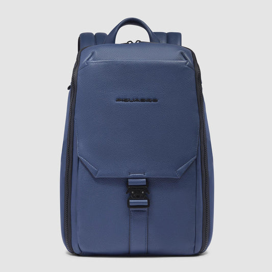 Zaini Piquadro Zaino Porta Pc Ipad Patta Due Tasche Laterali Pelle Blu