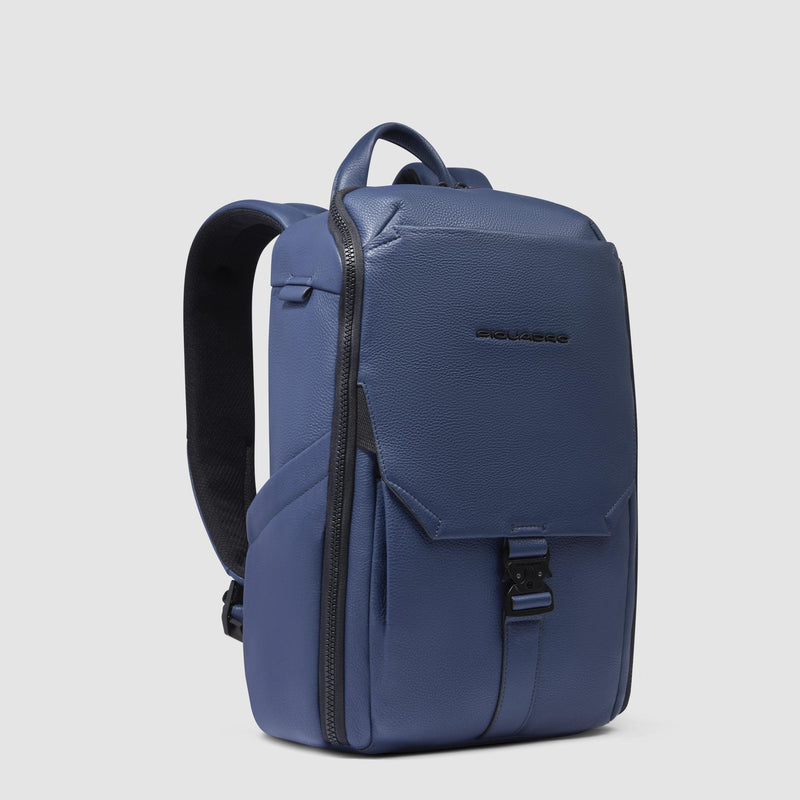 Zaini Piquadro Zaino Porta Pc Ipad Patta Due Tasche Laterali Pelle Blu