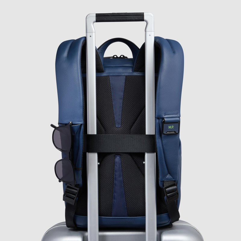Zaini Piquadro Zaino Porta Pc Ipad Patta Due Tasche Laterali Pelle Blu