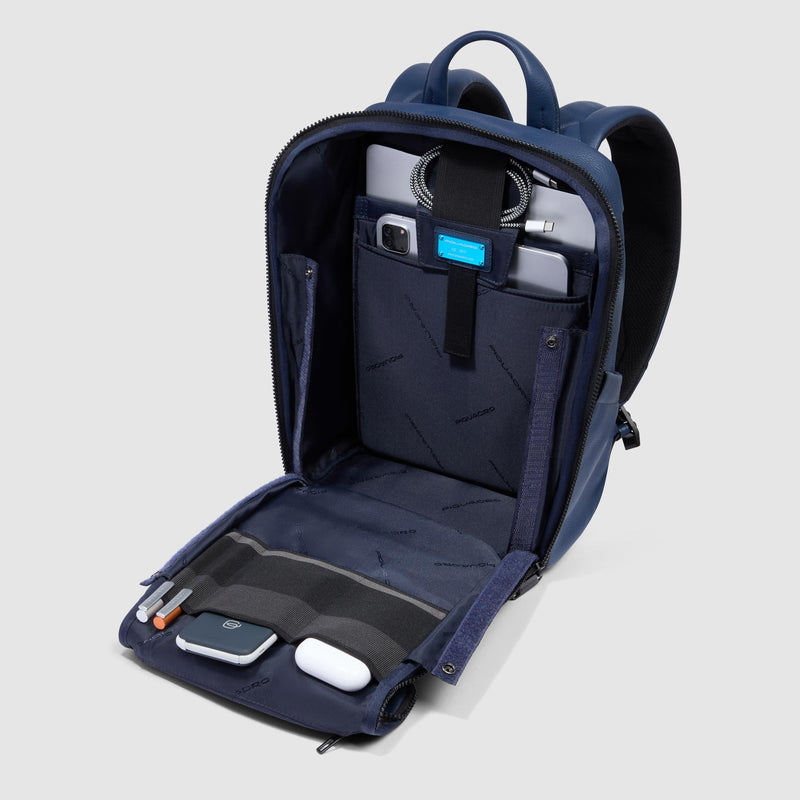 Zaini Piquadro Zaino Porta Pc Ipad Patta Due Tasche Laterali Pelle Blu