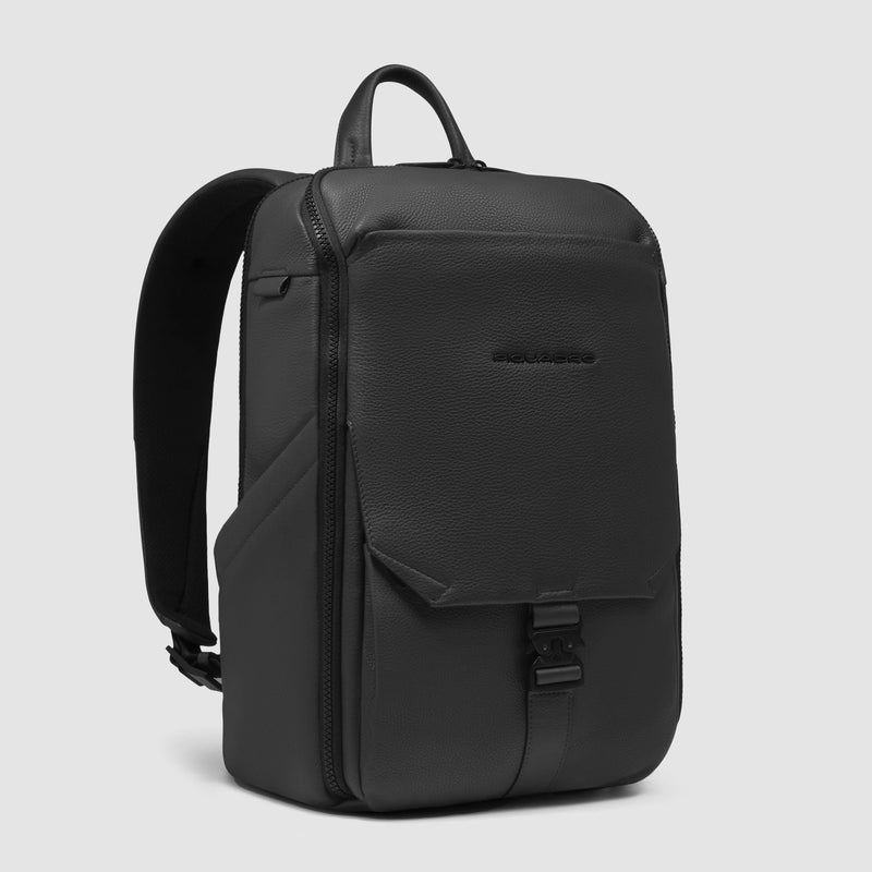 Zaini Piquadro Zaino Porta Pc Ipad Doppio Scomparto Patta Pelle Nera