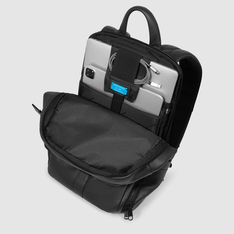 Zaini Piquadro Zaino Porta Pc Ipad Doppio Scomparto Patta Pelle Nera