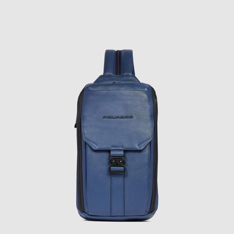 Monospalla Piquadro Zaino Patta Frontale Pelle Blu