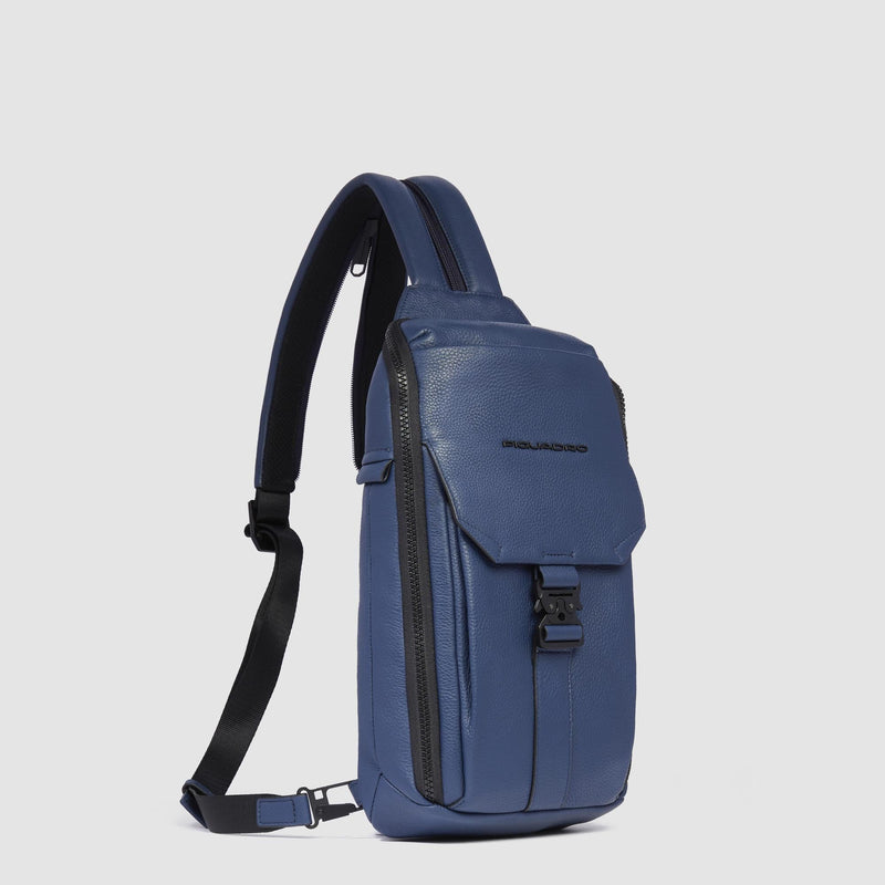 Monospalla Piquadro Zaino Patta Frontale Pelle Blu