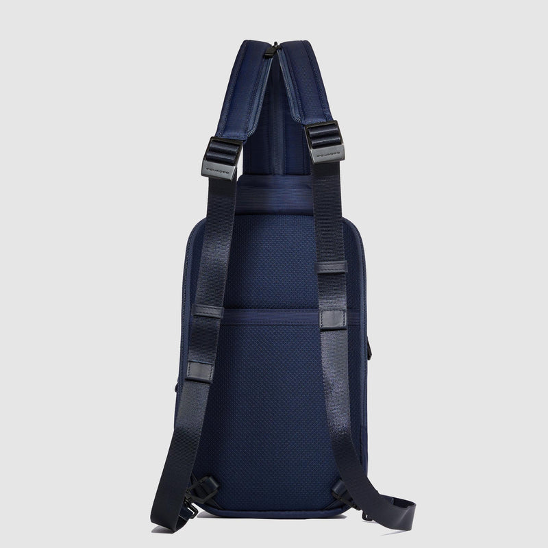 Monospalla Piquadro Zaino Porta Ipad Doppio Scomparto Tasca Frontale Tessuto Inserto Pelle Blu