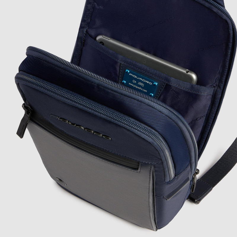 Monospalla Piquadro Zaino Porta Ipad Doppio Scomparto Tasca Frontale Tessuto Inserto Pelle Blu