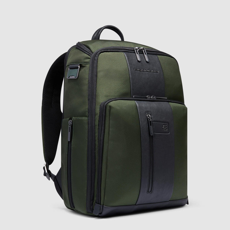 Zaini Piquadro Zaino Porta Pc Ipad Doppio Scomparto Tessuto Verde Inserti Pelle Nera