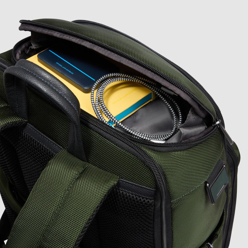 Zaini Piquadro Zaino Porta Pc Ipad Doppio Scomparto Tessuto Verde Inserti Pelle Nera