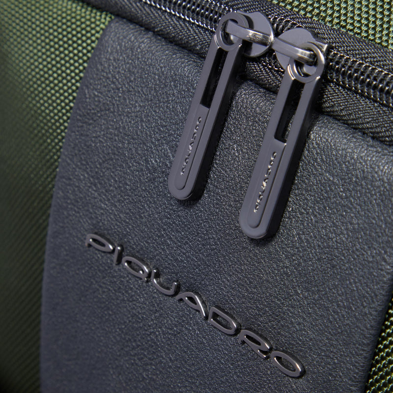 Zaini Piquadro Zaino Porta Pc Ipad Doppio Scomparto Tessuto Verde Inserti Pelle Nera