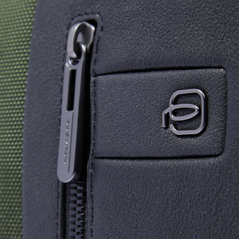 Zaini Piquadro Zaino Porta Pc Ipad Doppio Scomparto Tessuto Verde Inserti Pelle Nera