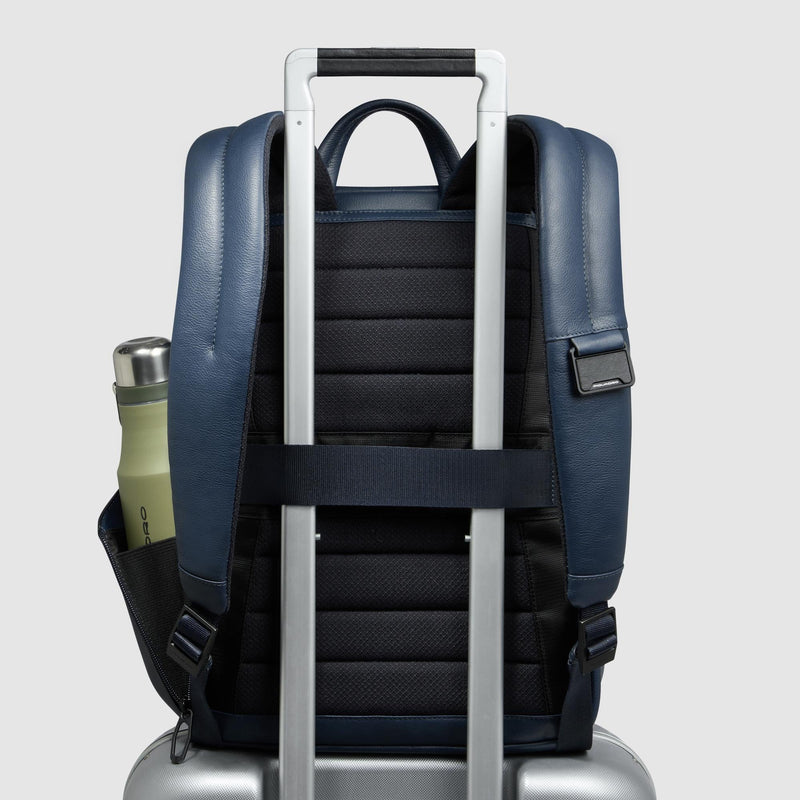 Zaino Piquadro Uomo Porta Pc Ipad Tasche Frontali Laterali Pelle Blu