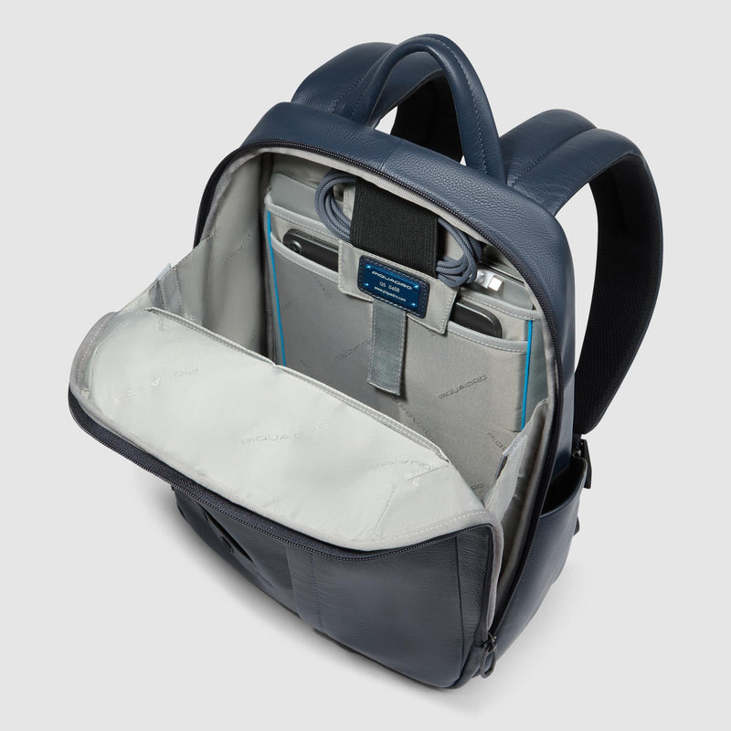 Zaino Piquadro Uomo Porta Pc Ipad Tasche Frontali Laterali Pelle Blu