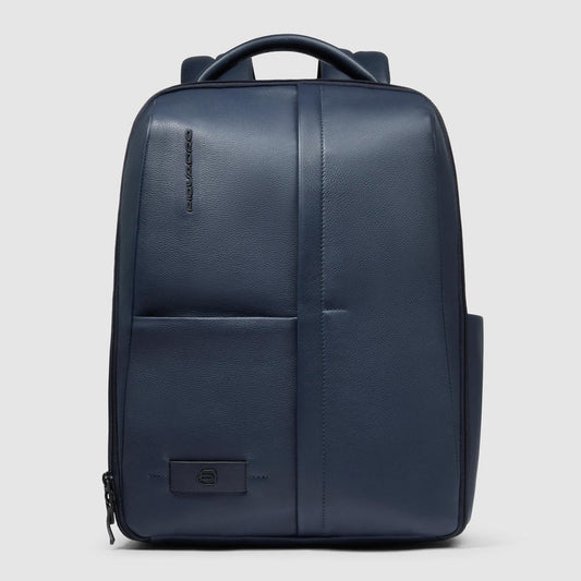 Zaini Piquadro Zaino Uomo Porta Pc Ipad Due Tasche Frontali Pelle Blu