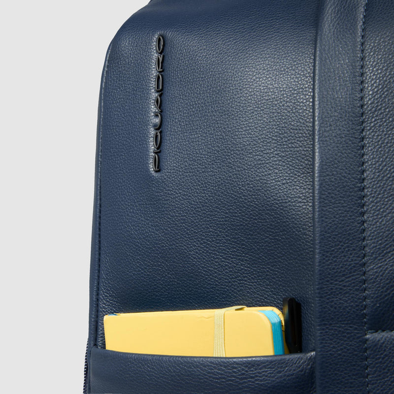 Zaini Piquadro Zaino Uomo Porta Pc Ipad Due Tasche Frontali Pelle Blu