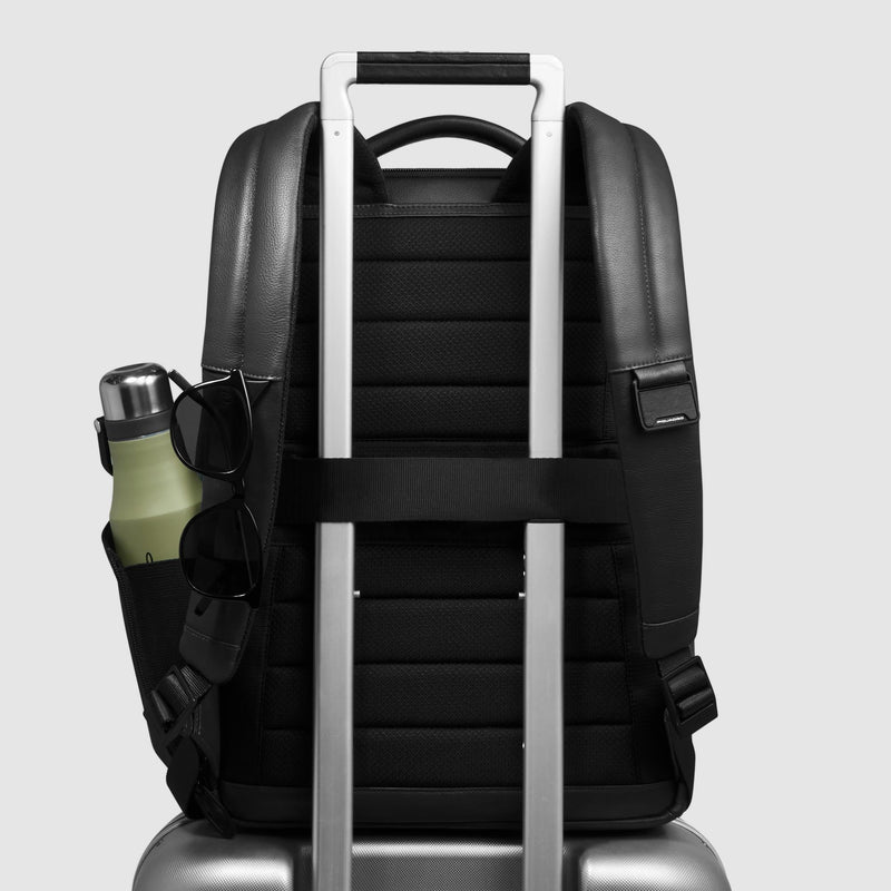 Zaino Piquadro Uomo Porta Pc Ipad Tasche Frontali Laterali Pelle Nera