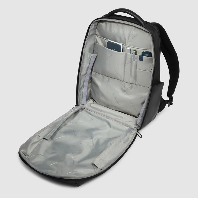 Zaino Piquadro Uomo Porta Pc Ipad Tasche Frontali Laterali Pelle Nera