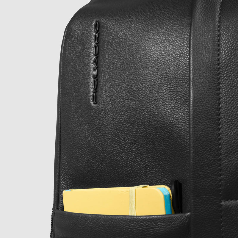 Zaino Piquadro Uomo Porta Pc Ipad Tasche Frontali Laterali Pelle Nera