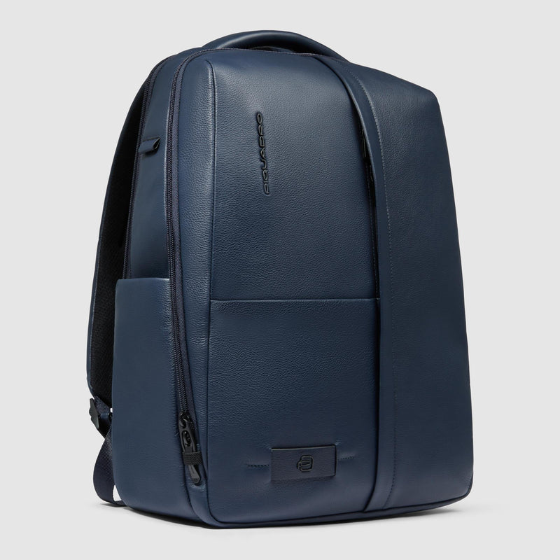 Zaino Piquadro Uomo Porta Pc Ipad Doppio Scomparto Tasche Frontali Laterali Pelle Blu