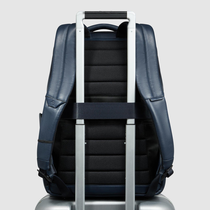 Zaino Piquadro Uomo Porta Pc Ipad Doppio Scomparto Tasche Frontali Laterali Pelle Blu