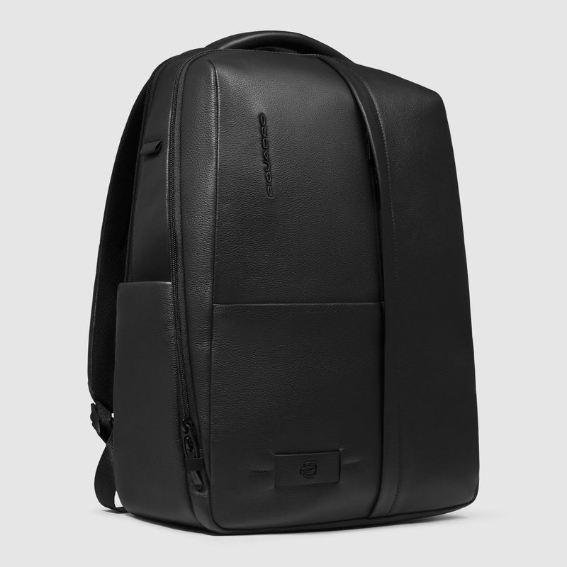 Zaino Piquadro Uomo Porta Pc Ipad Doppio Scomparto Tasche Frontali Laterali Pelle Nera