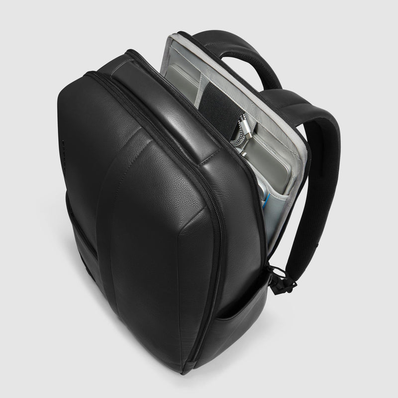 Zaino Piquadro Uomo Porta Pc Ipad Doppio Scomparto Tasche Frontali Laterali Pelle Nera