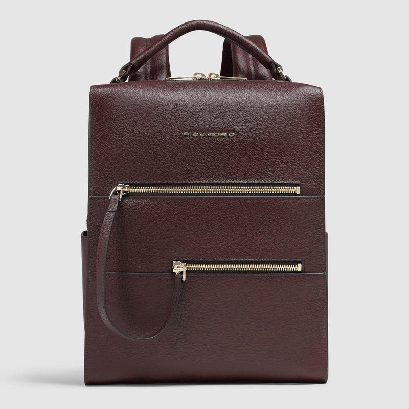 Zaino Piquadro Donna Porta Ipad Doppia Tasca Frontale Pelle Borgogna