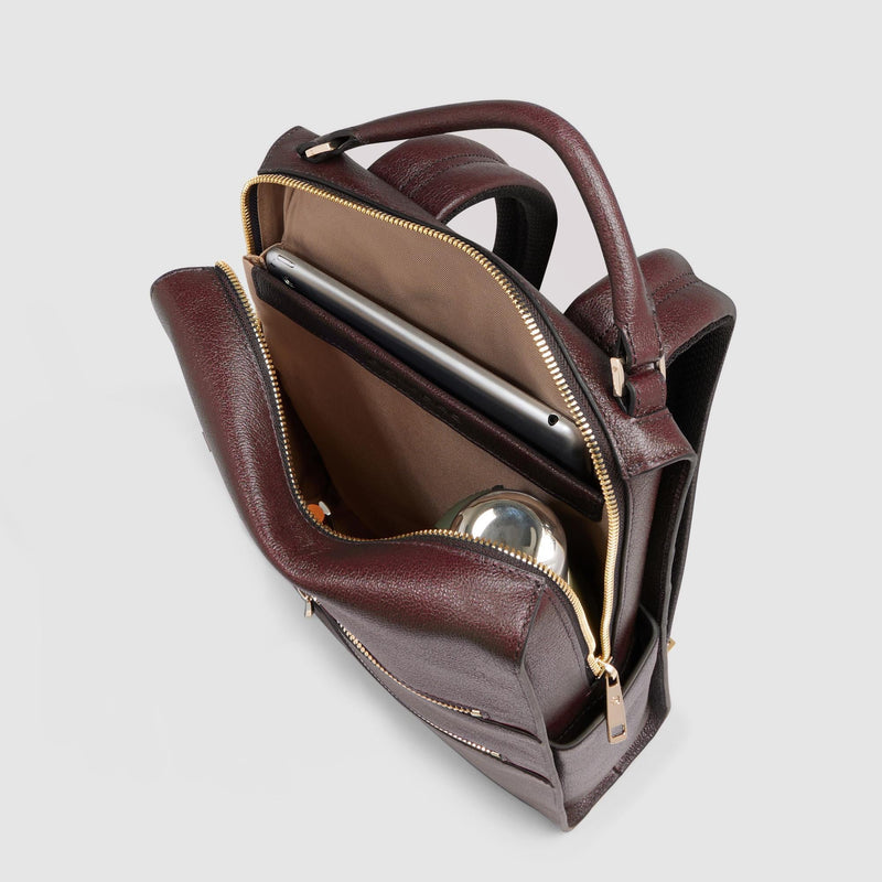 Zaino Piquadro Donna Porta Ipad Doppia Tasca Frontale Pelle Borgogna