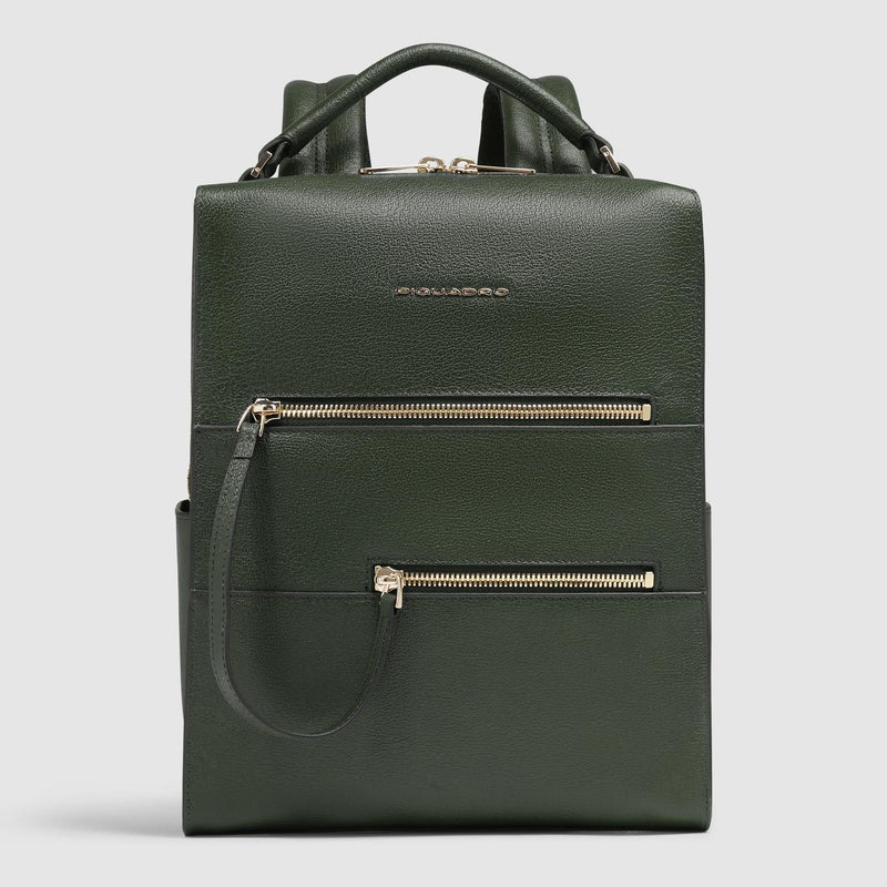 Zaino Piquadro Donna Porta Ipad Doppia Tasca Frontale Pelle Verde
