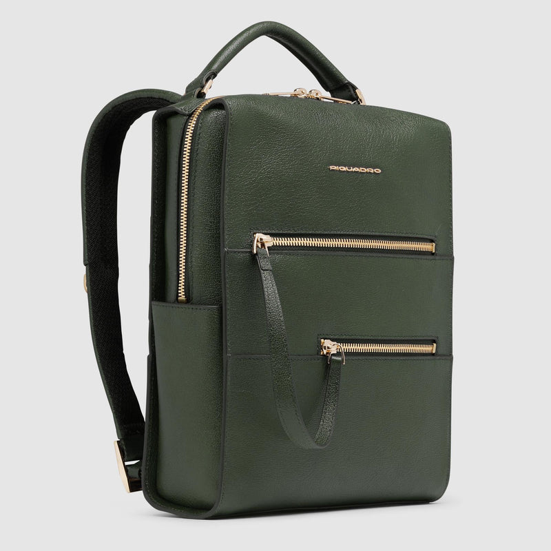Zaino Piquadro Donna Porta Ipad Doppia Tasca Frontale Pelle Verde