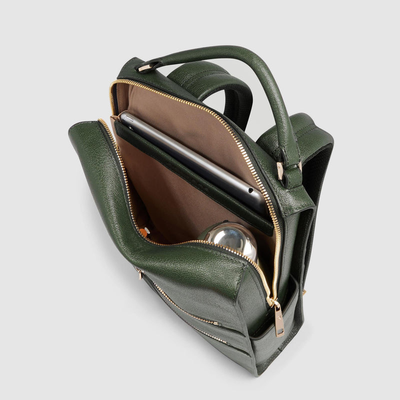 Zaino Piquadro Donna Porta Ipad Doppia Tasca Frontale Pelle Verde