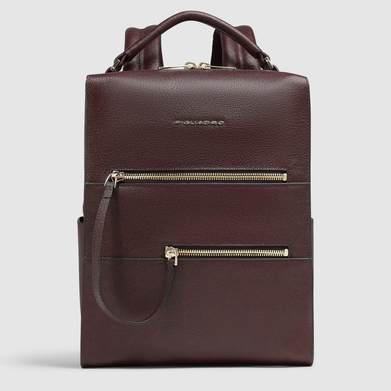 Zaino Piquadro Donna Porta Pc Ipad Doppia Tasca Frontale Pelle Borgogna