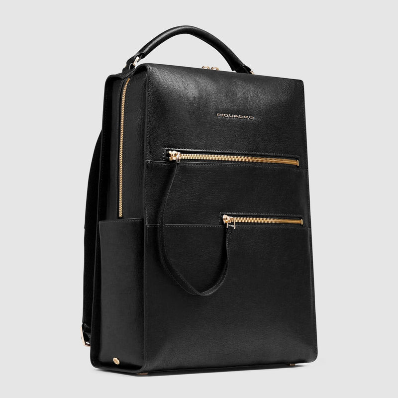 Zaino Piquadro Donna Porta Pc Ipad Doppia Tasca Frontale Pelle Nera