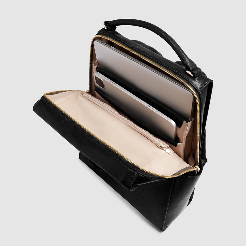 Zaino Piquadro Donna Porta Pc Ipad Doppia Tasca Frontale Pelle Nera