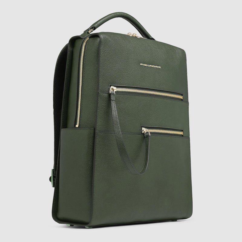 Zaino Piquadro Donna Porta Pc Ipad Doppia Tasca Frontale Pelle Verde