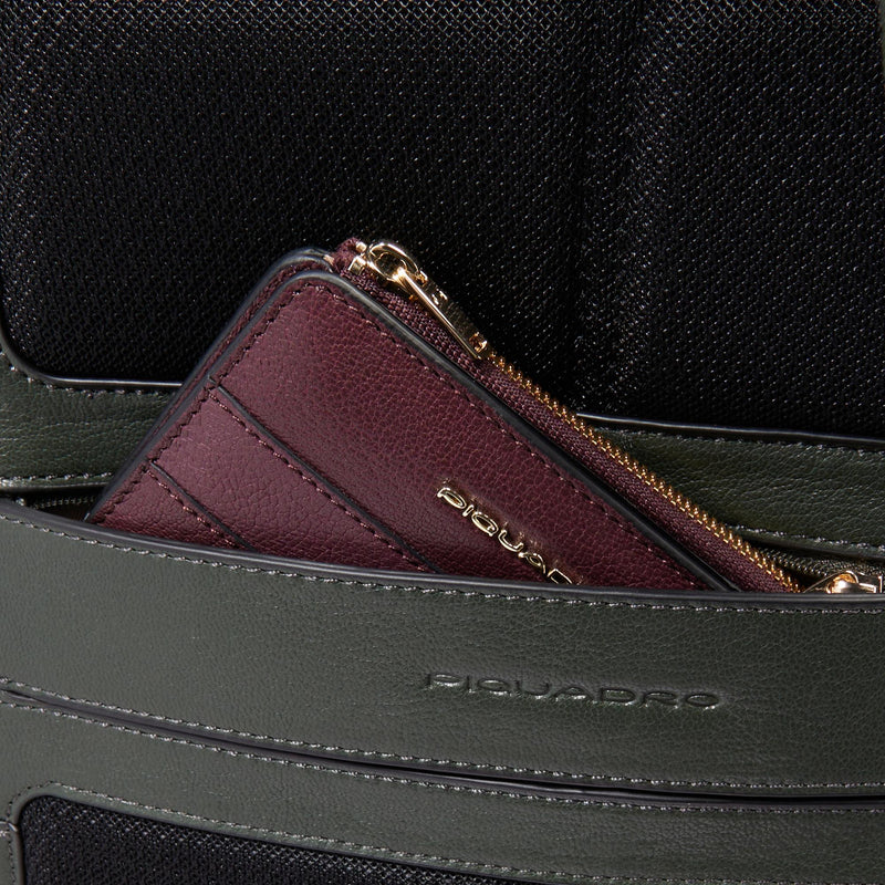 Zaino Piquadro Donna Porta Pc Ipad Doppia Tasca Frontale Pelle Verde