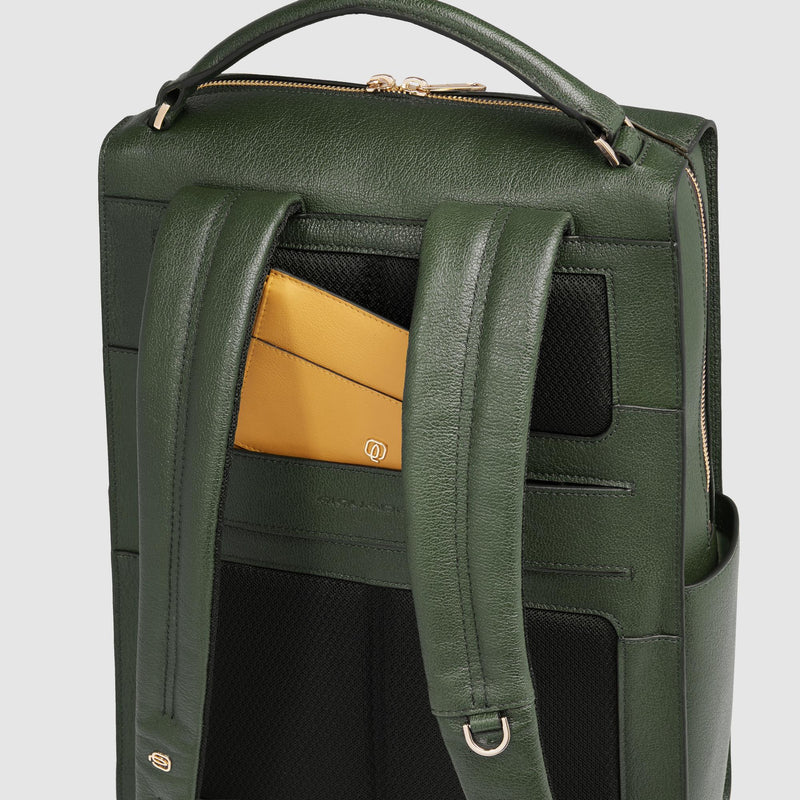 Zaino Piquadro Donna Porta Pc Ipad Doppia Tasca Frontale Pelle Verde