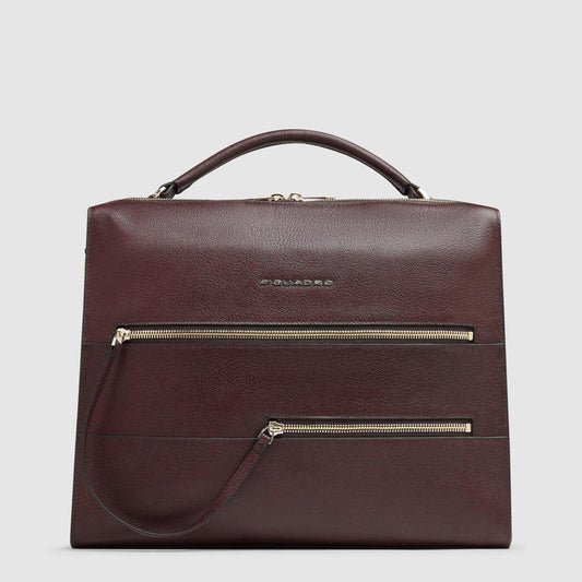 Borse Lavoro Piquadro Cartella Donna Porta Pc Ipad Tasche Frontali Pelle Borgogna