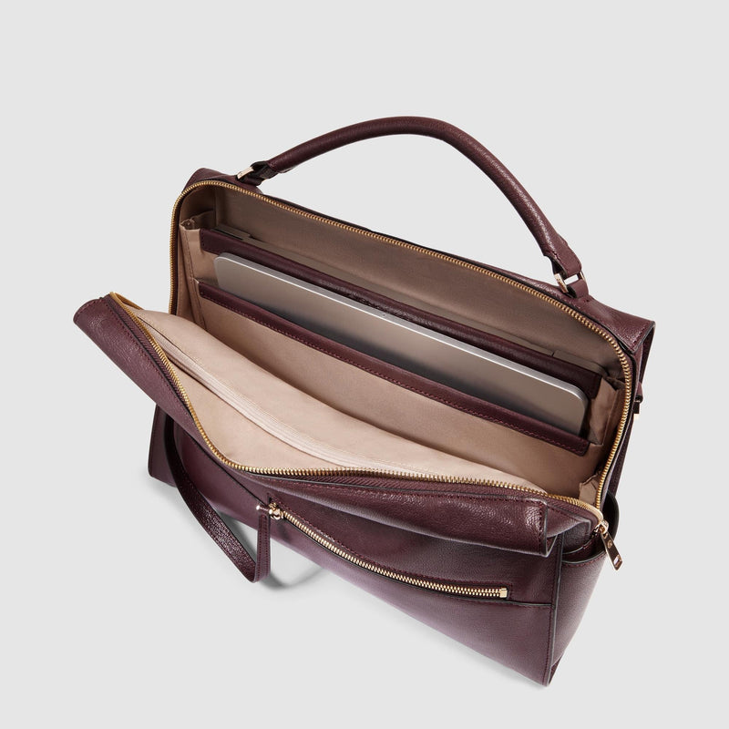 Borse Lavoro Piquadro Cartella Donna Porta Pc Ipad Tasche Frontali Pelle Borgogna