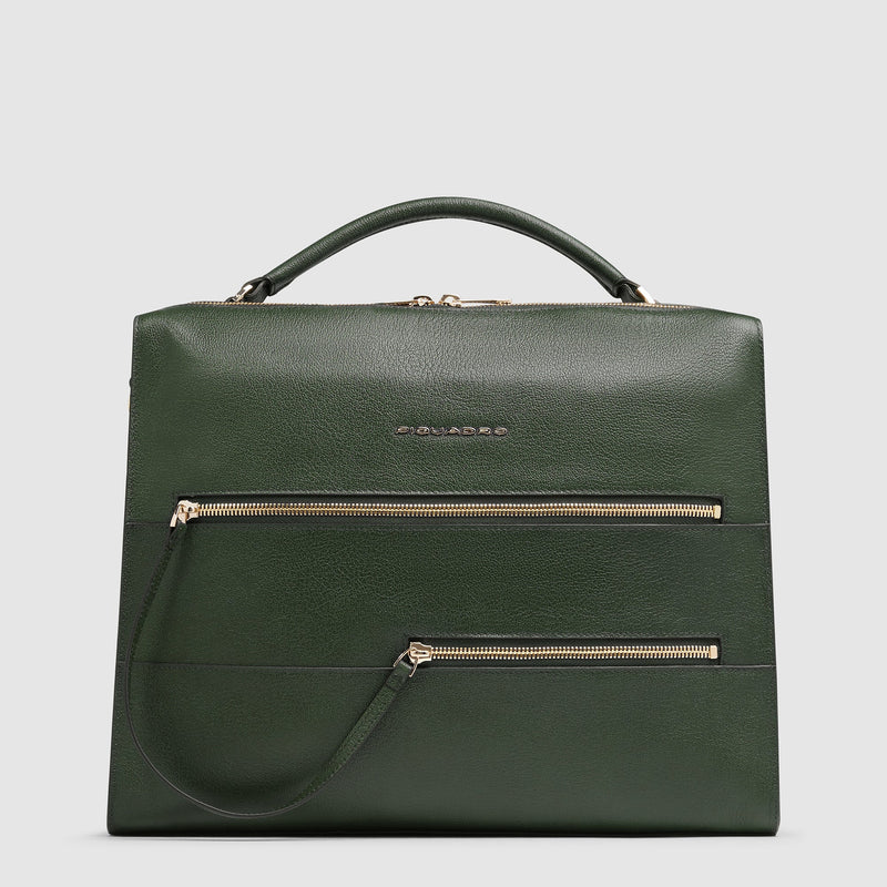 Borse Lavoro Piquadro Cartella Donna Porta Pc Ipad Tasche Frontali Pelle Verde